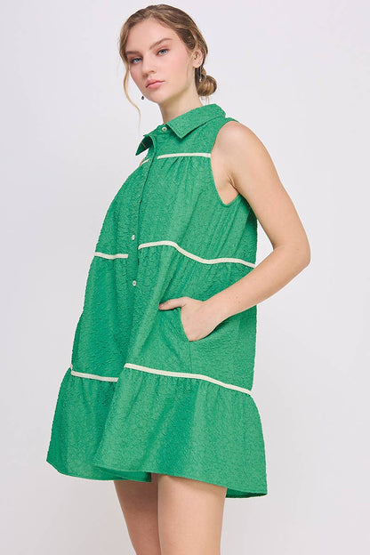 Button-Up  Swing  Mini Dress - Sleeveless
