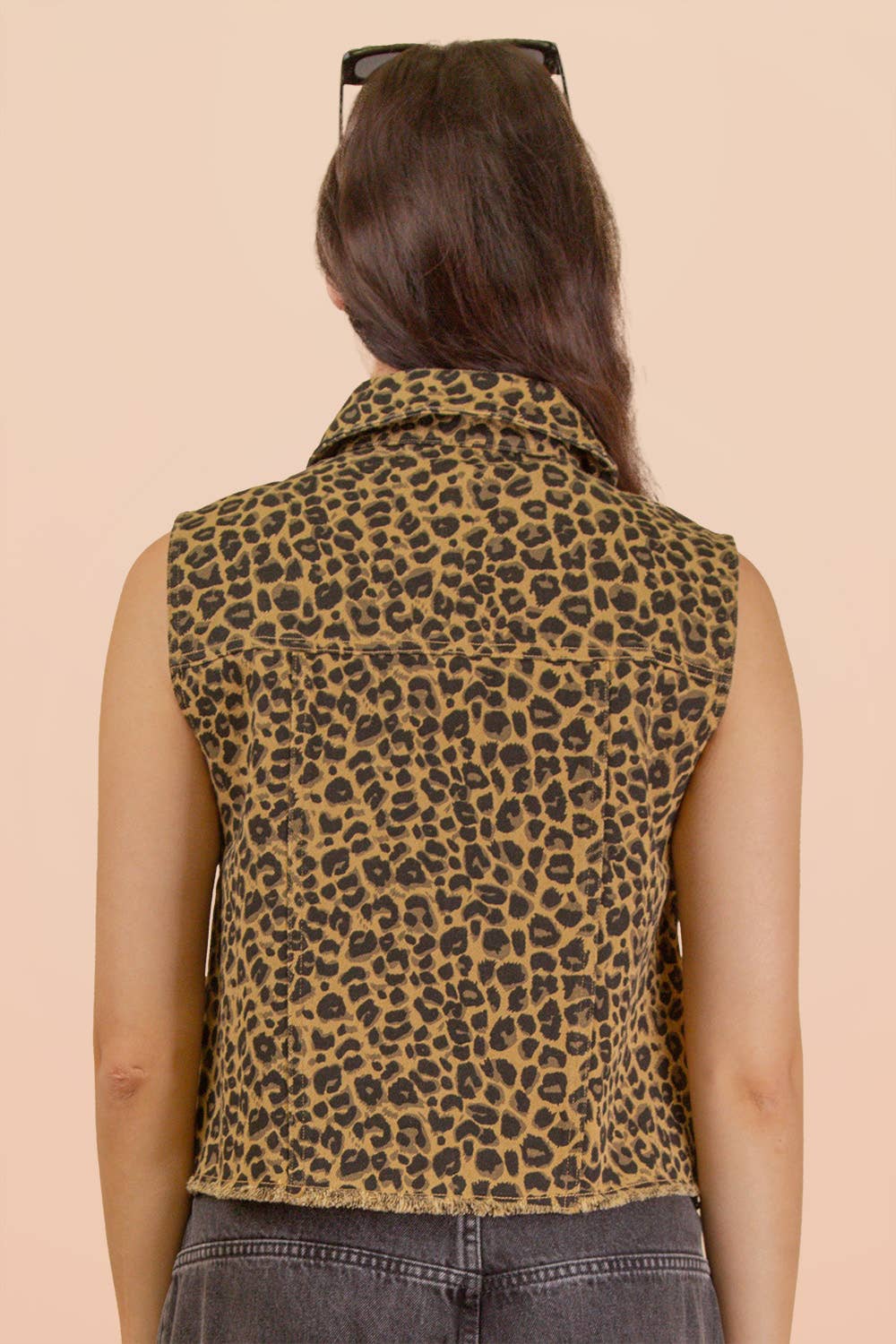 Leopard Printed Collared Casual Vest