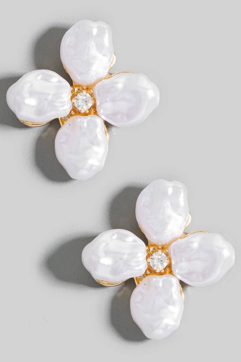 Pearl And Rhinestone Flower Stud Earrings