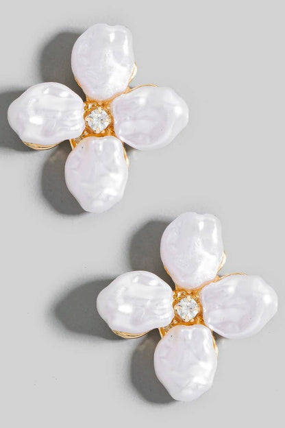 Pearl And Rhinestone Flower Stud Earrings