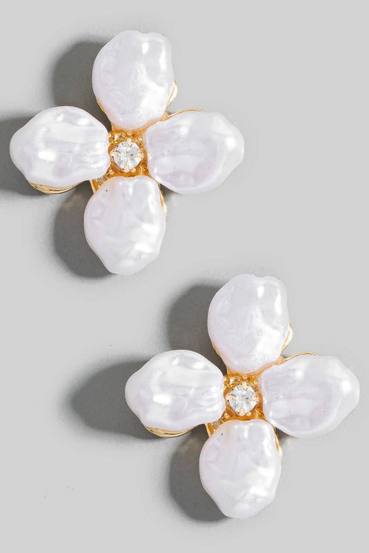 Pearl And Rhinestone Flower Stud Earrings