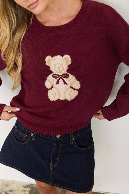 PRE ORDER- TEDDY JACQUARD CREW NECK KNIT PULLOVER SWEATER