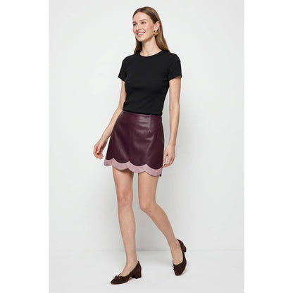 Scallop Hem Vegan Leather Mini Skort
