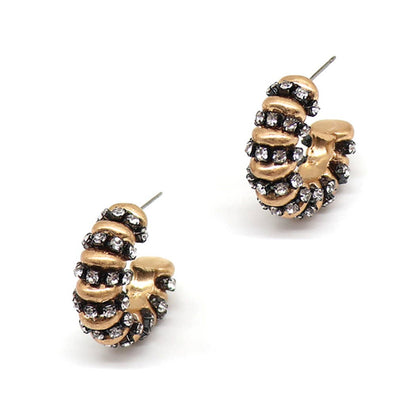 Small Metal Paved Hoop Post Earrings