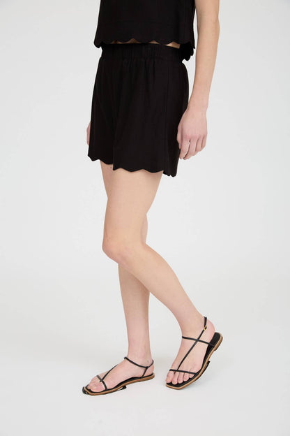 HIGH WAIST SCALLOP TRIM MINI SHORTS