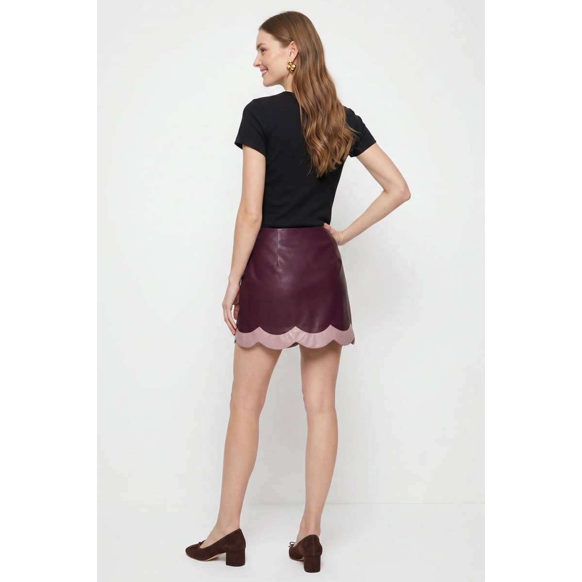 Scallop Hem Vegan Leather Mini Skort