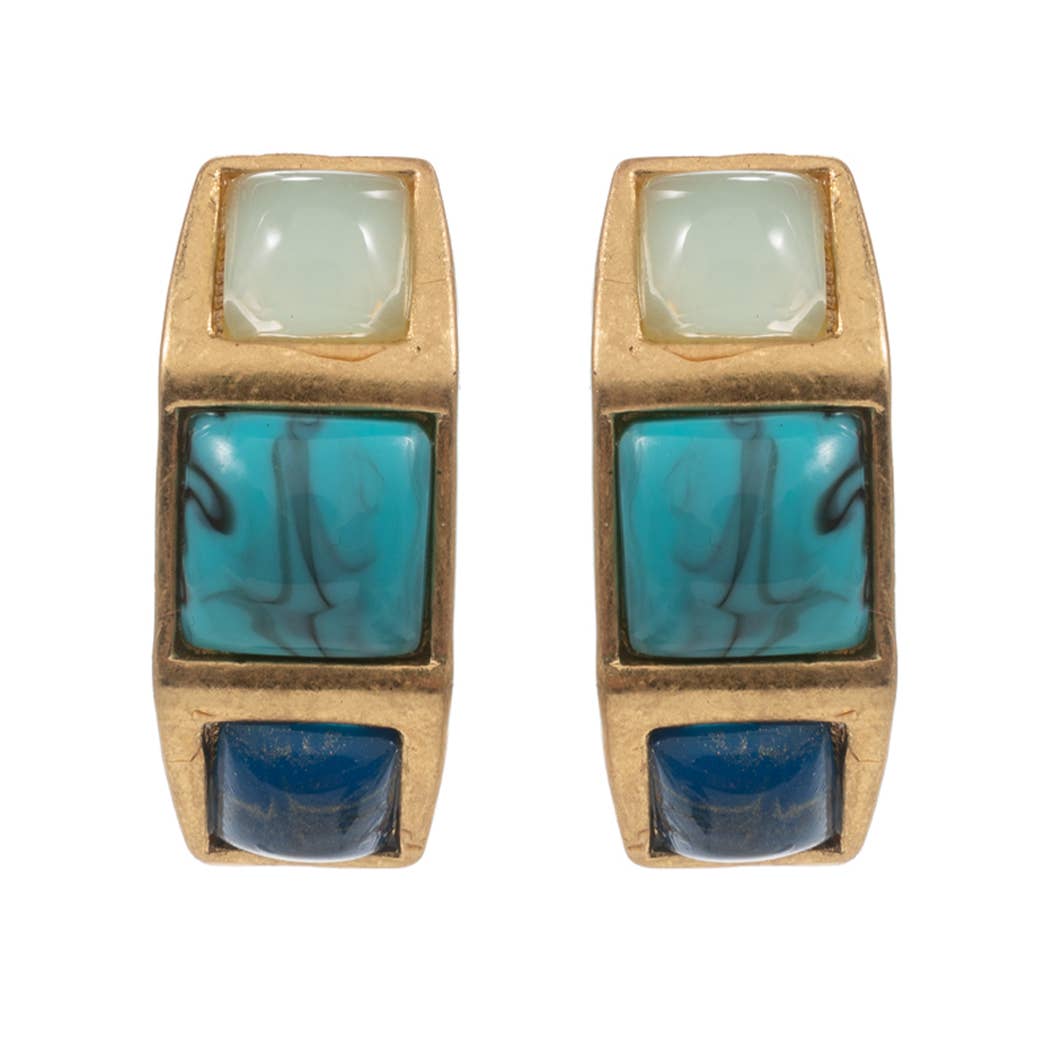 Vintage Faux Stone Paved Open Hoop Earrings
