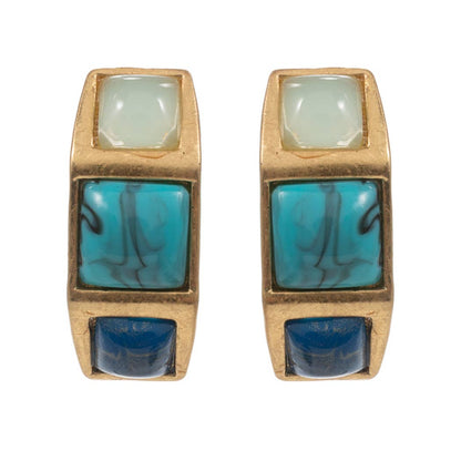 Vintage Faux Stone Paved Open Hoop Earrings