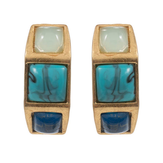 Vintage Faux Stone Paved Open Hoop Earrings