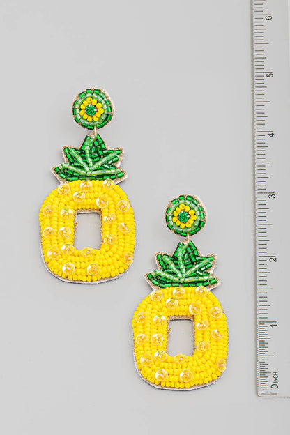 Seed Beaded Square Pineapple Drop Earrings
