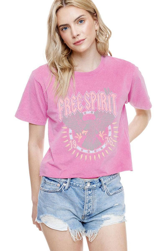 Free Spirit 1978 Eagle Graphic S/S Washed Faux Crop Tee