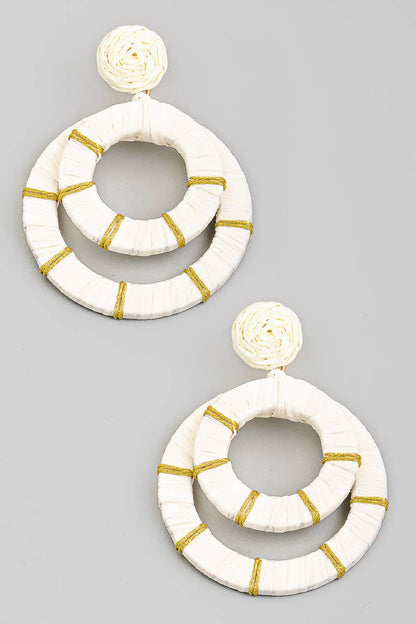 Double Raffia Wrapped Circle Drop Earrings