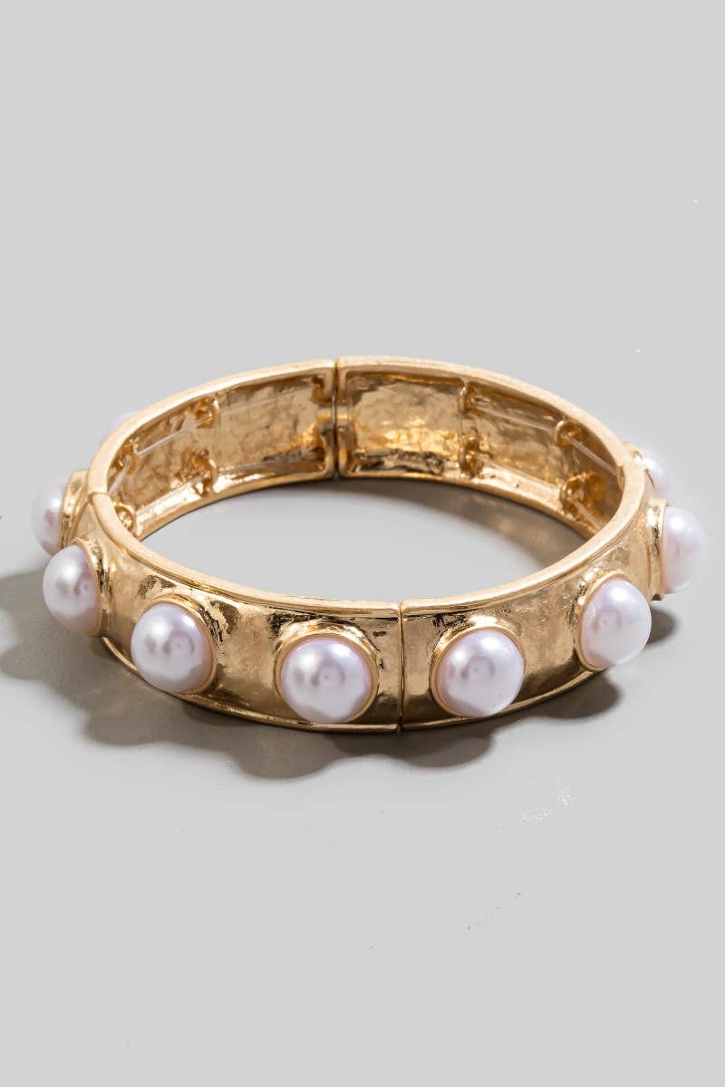 Pearl Studded Elastic Metallic Bracelet
