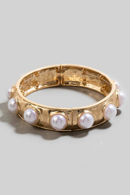 Pearl Studded Elastic Metallic Bracelet