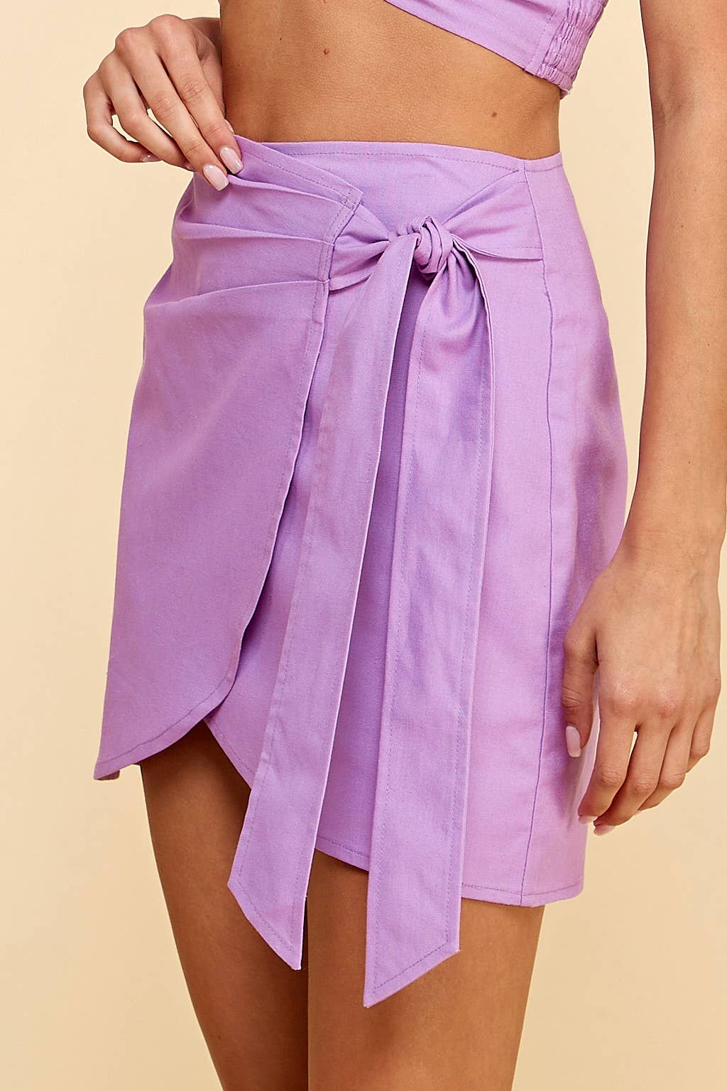 Lilac Wrap Mini Skirt with Side Tie Detail