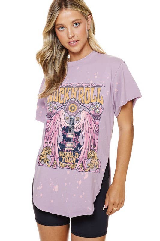 Rock N Roll World Tour Vintage Graphic Bleached Top