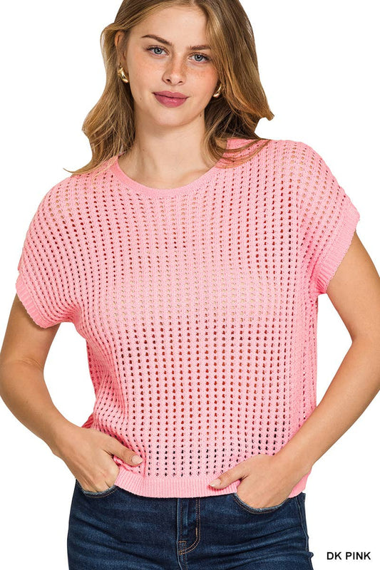 Viscose Crochet Knit Sheer Hollow Sweater